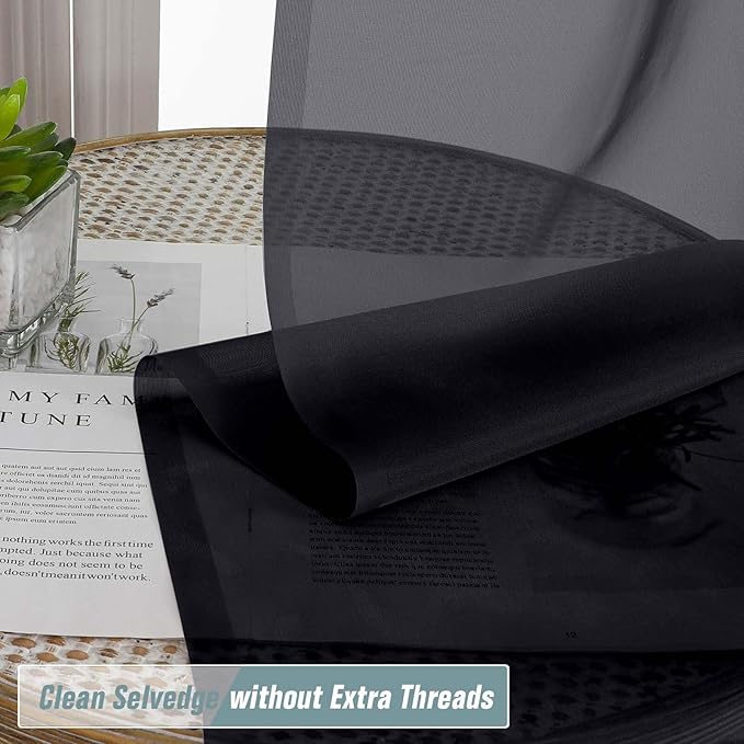 Halloween Black Window Sheer Curtains 45 Inches Length, Voile Short Curtains for Living Room Bedroom, Modern Soft Window Drapes 2 Panels, Top Dual Rod Pocket Design, 2x42Wx45L Inches