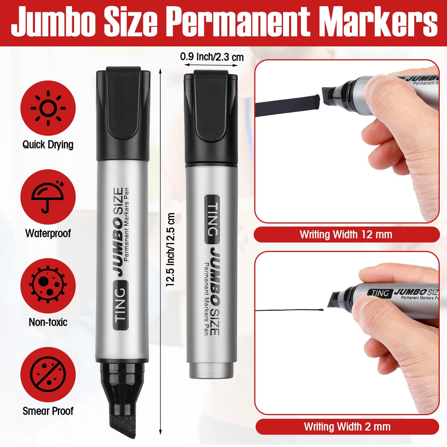 Fuutreo 32 Pcs Jumbo Permanent Markers Bulk Large Chisel Tip Permanent Markers Waterproof Jumbo Pens Quick Drying Office Supplies(Black)