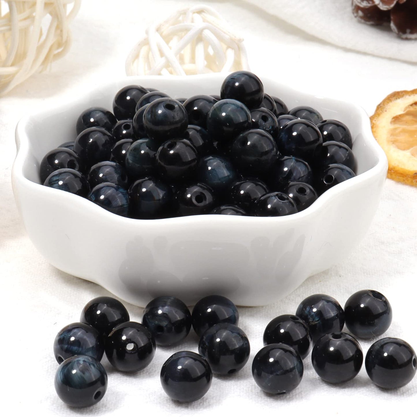 45pcs 8mm Natural Blue Black Tiger Eye Gemstone Beads Energy Healing Crystal Round Loose Stone Beads for Jewelry Making, DIY Bracelets Necklaces