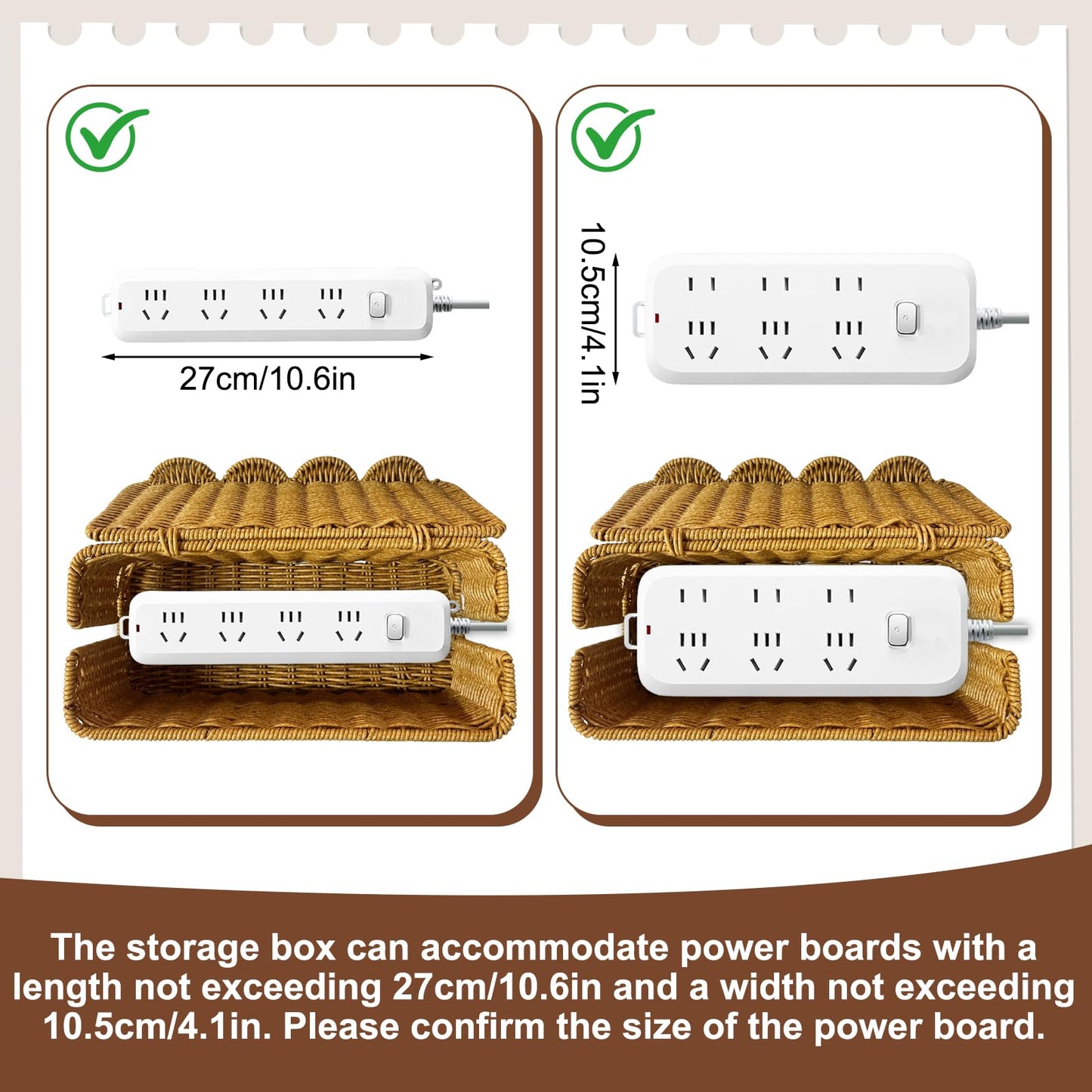 Scalloped Edge Handmade Cable Management Box, Elegant Plastic Rattar Cable Organizer, 2 Open Slots Sturdy Cord Hider Box, Under Desk Cord Organizer for Home TV Wires Computer Router USB Hub Strips