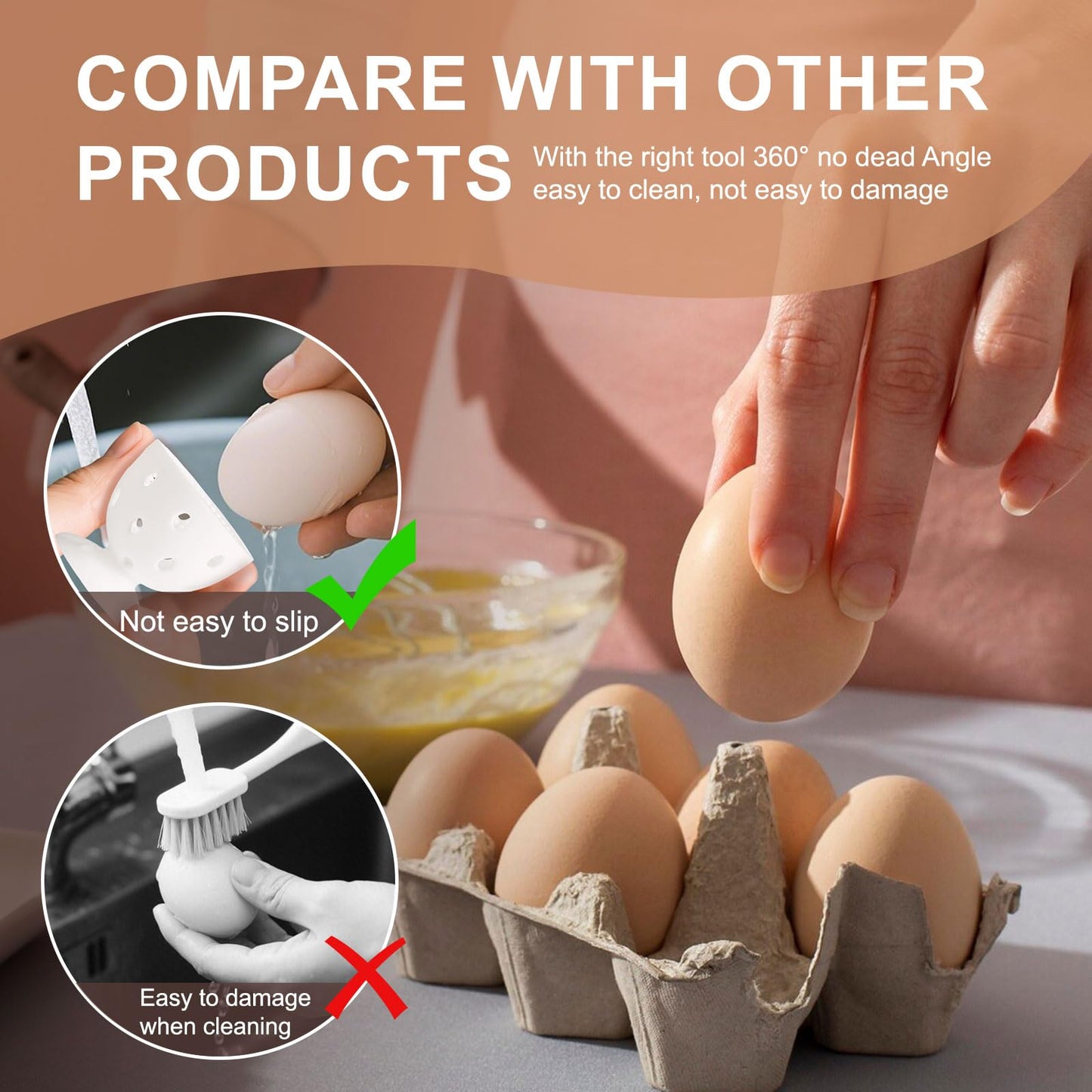 Silicone Egg Cleaner for Fresh Eggs, Vegetable and Fruit Scrubber Tool Reusable Cleaning Brush for Egg Washer (White)