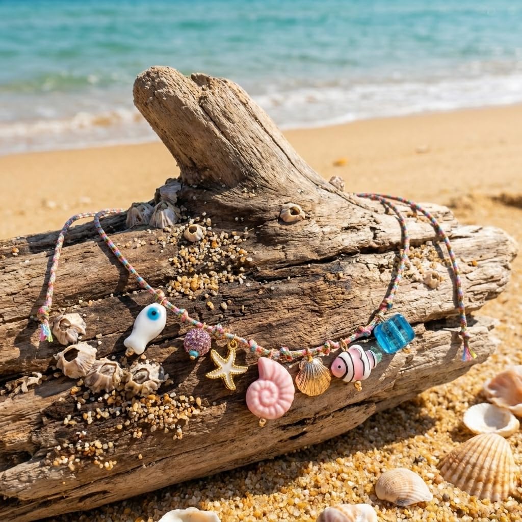 Tyebiva Cute Ocean Pendants Braided Colorful Rope Necklace for Women, Summer Beach Boho Adjustable String Choker with Starfish Fish Shell Conch Charm Holiday Vacation Jewelry Gift