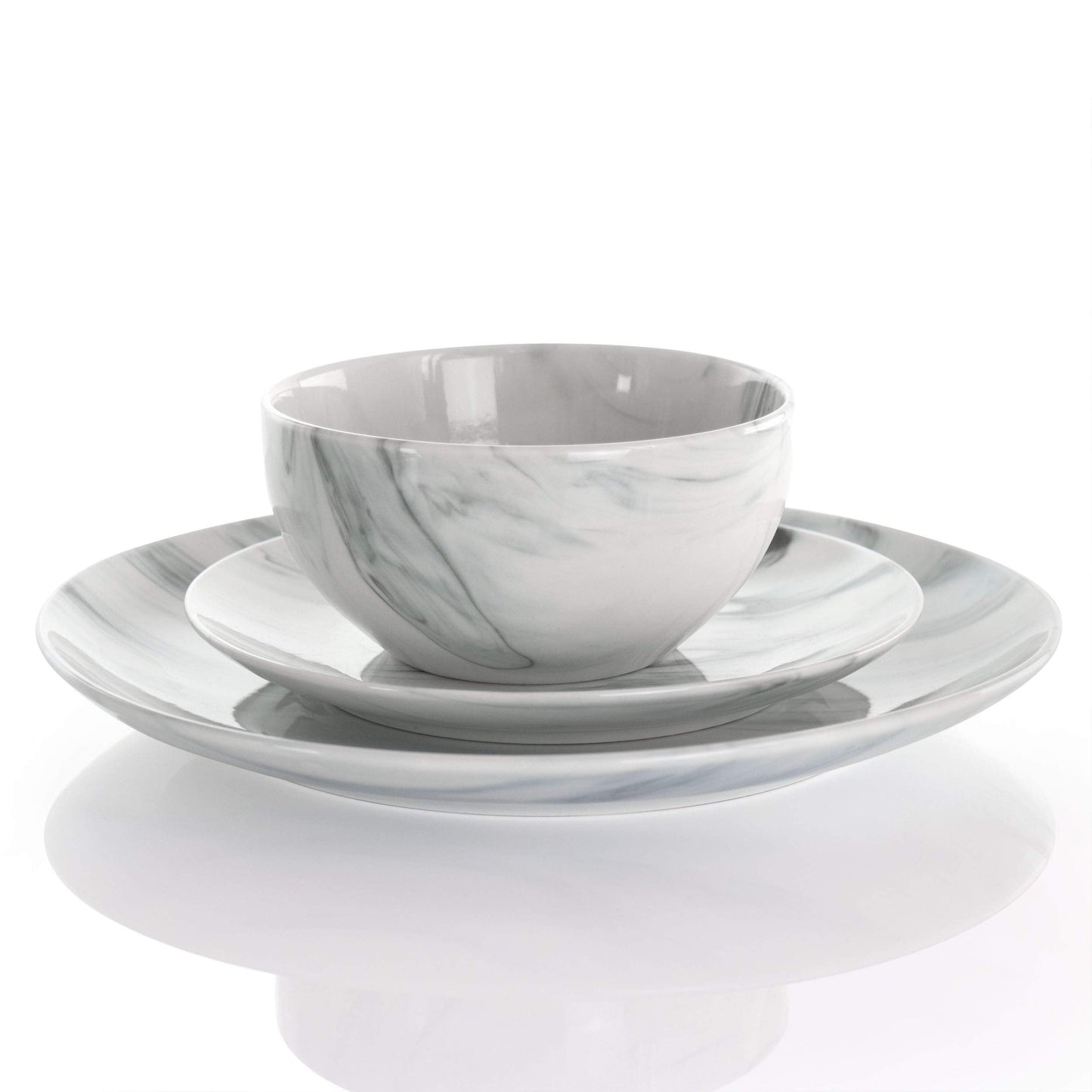 Elama Fine Marble 16 Piece Stoneware Dinnerware Set in Black and White