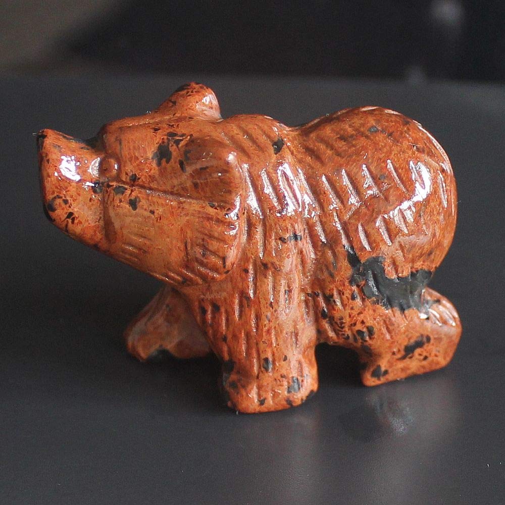 2'' Hand Carved Mixed gemstome Crystal Bear Figurine Animal Carving (mahogony Obsidian)