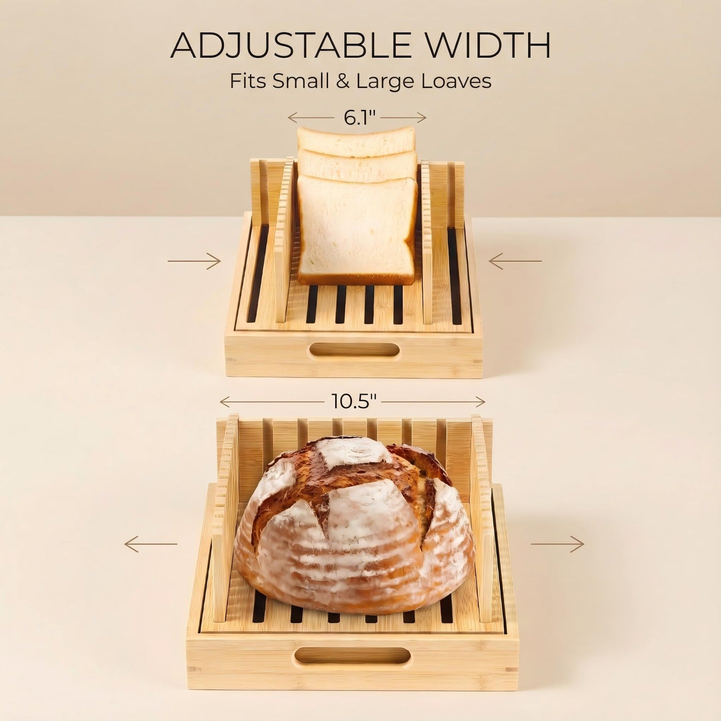 10.5" Bamboo Bread Slicer for Homemade Bread - Sourdough Slicing Guide with Crumb Catcher & Stable Mortise-Tenon Structure