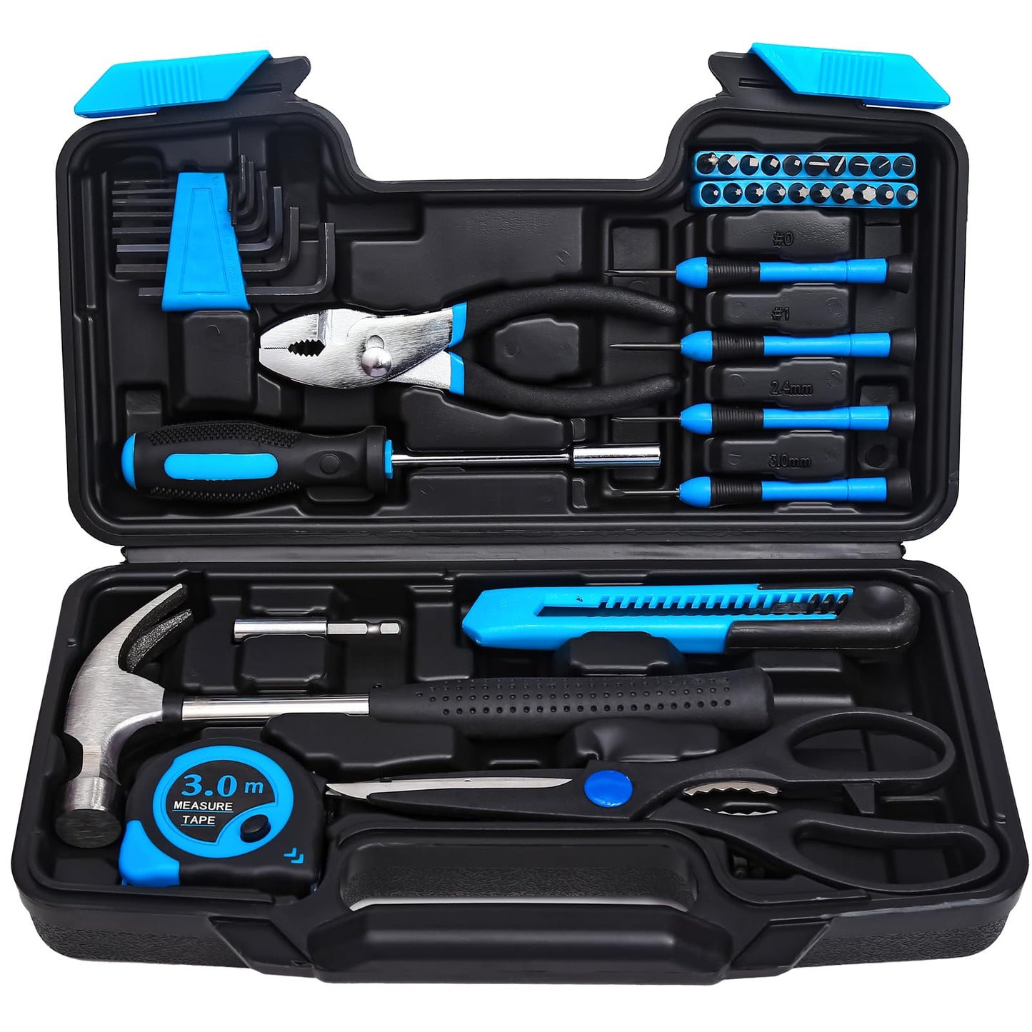 39 Piece Basic Home Tool Set Household Tool Set General Repair Small Hand Tool Kit in Toolbox Storage Case for Home Garage Office College Dormitory Use, Blue