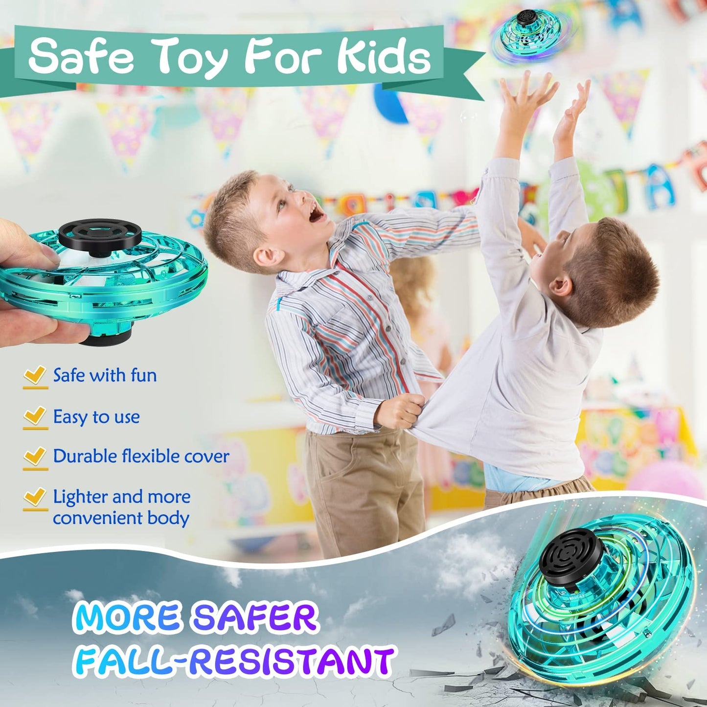 Flying Spinner, FingerToys Magic Flying Spinner, Mini Drones for Kids Adults, Hand Operated Drones Small Sensor Flying Ball Toy with LED Light Indoor Outdoor