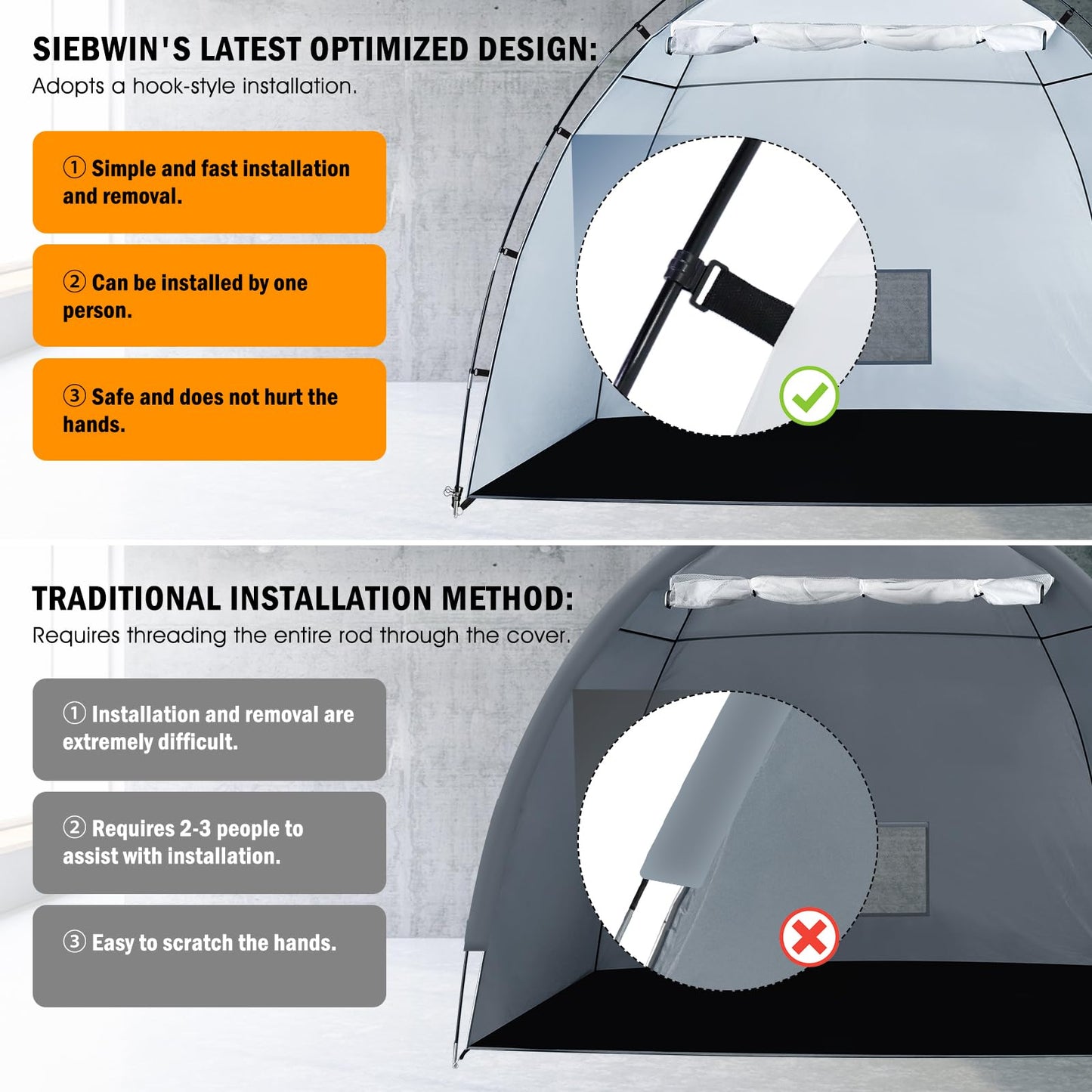 Portable Paint Booth Tent, Siebwin Large 8(L) x6(W) x6(H) ft Spray Paint Tent with Built-in Floor & Mesh Screen & Windproof Hooks for Furniture DIY Hobby Tool Spray Paint Shelter, Gray
