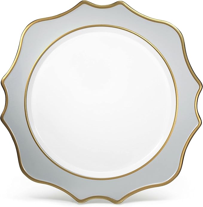 " OCCASIONS " 20 Pieces Round 13'' ACRYLIC MELAMINE Reusable Wedding Charger Plate (Scalloped Dolphin Gray and Gold)