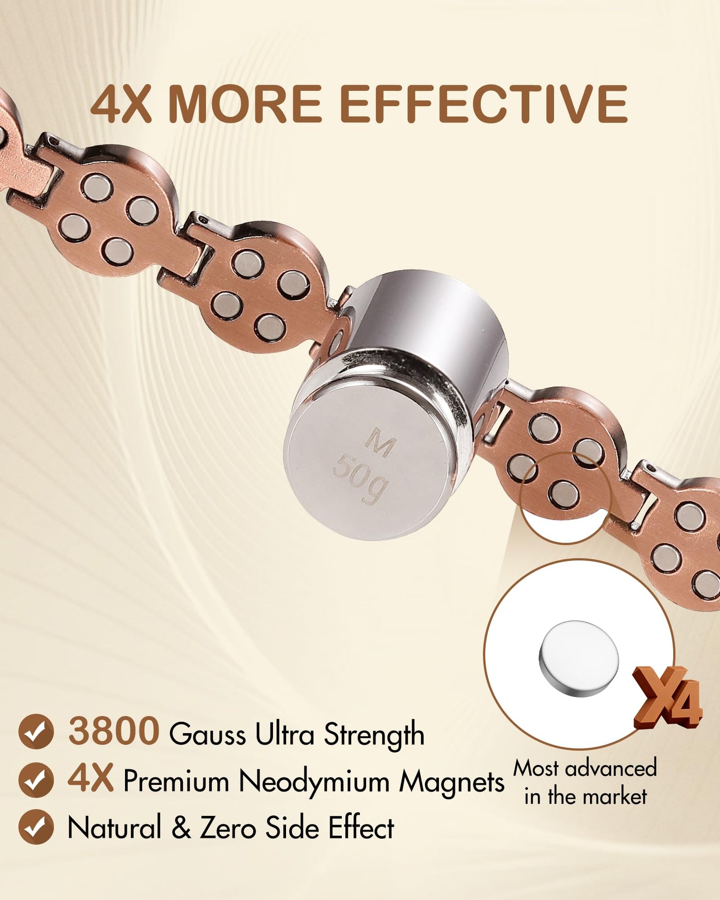 Feraco Pure Copper Bracelets for Women, 4X Ultra Strength Magnetic Bracelet with 3800 Gauss Neodymium Magnets & Dazzling Austrian Cut Crystals, Adjustable Jewelry Gift