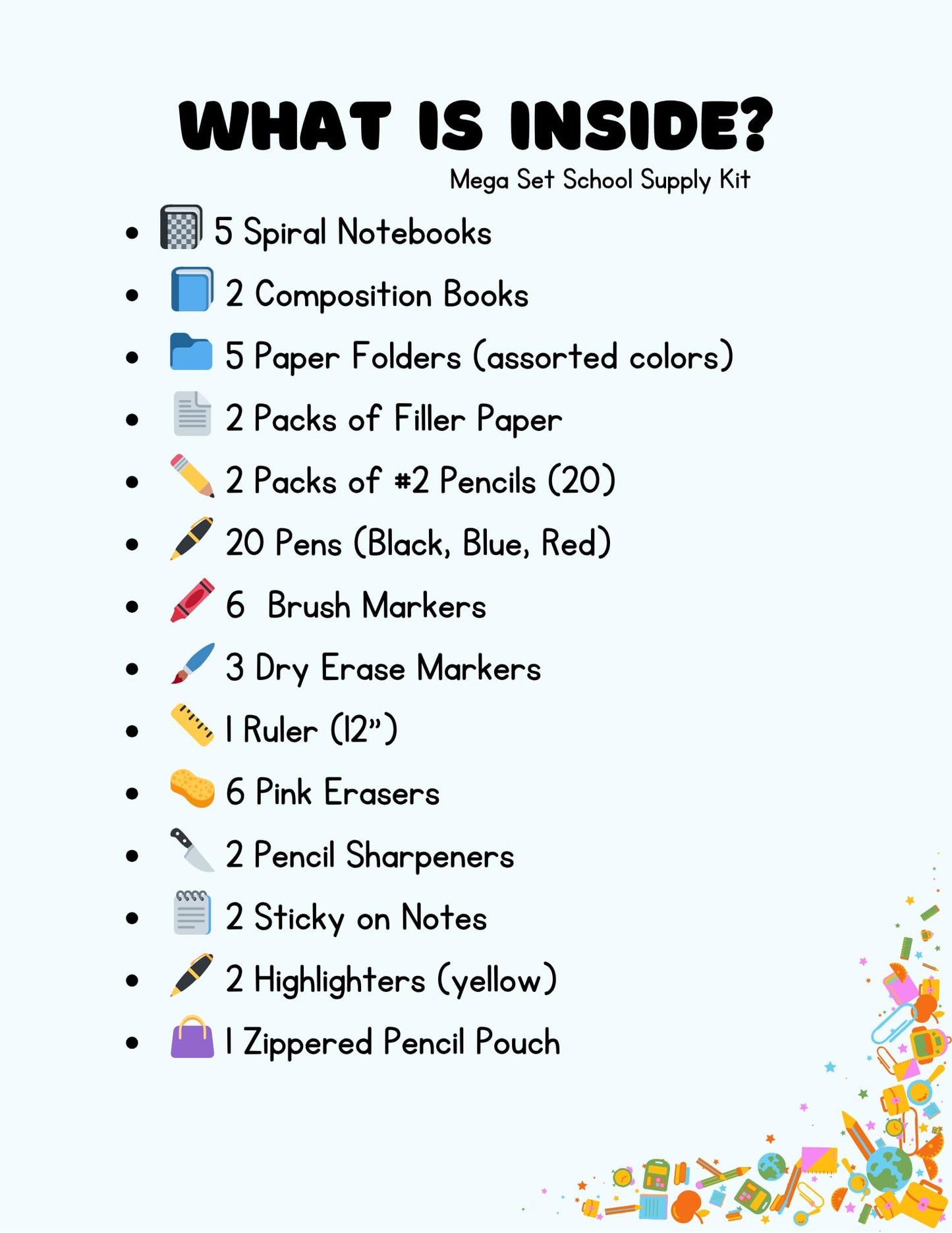Mega Set – 70 Essential Supplies for Students - School Supply Kit for Kids & Teens – Includes Notebooks, Pens, Pencils, Highlighters, Sticky Notes & More