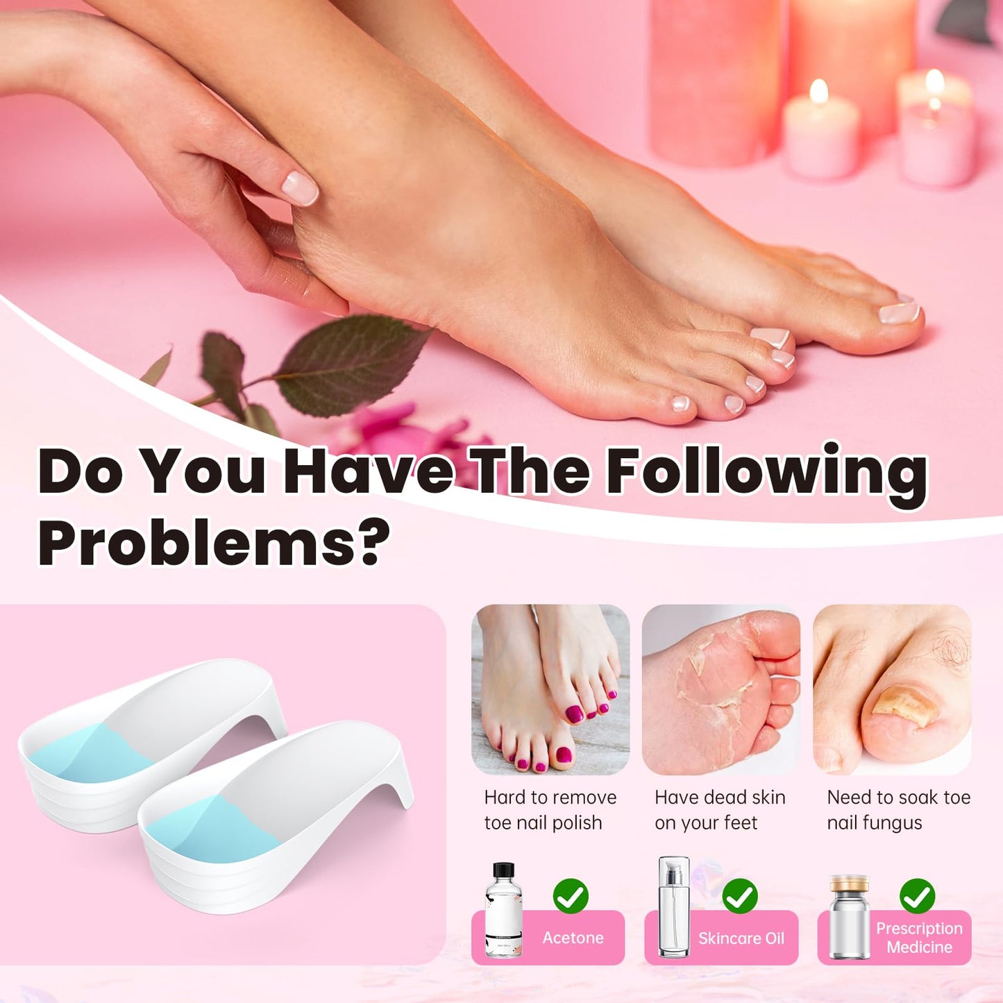 Hand Toe Nail Soaking Bowl: 12PCS Large Size Hand & Foot Nail Soak Off Bowl for Nail Lovers - Acetone Proof Toe Soaking Tray with Manciure Pedicure Tools for Dip Powder Gel Polish Remover(Pink, White)