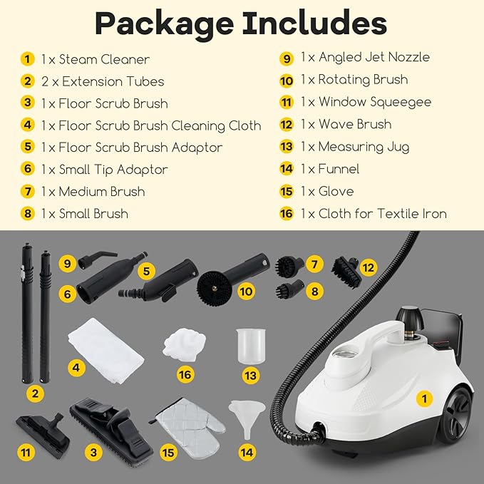 COSTWAY Multi-Purpose Steam Cleaner, Portable Steamer with Trigger Lock, Wheels & 61 OZ Water Tank, 1800W Steam Cleaning Machine for Upholstery, Car, Floor, Grout & Tile, 15 Accessories Included