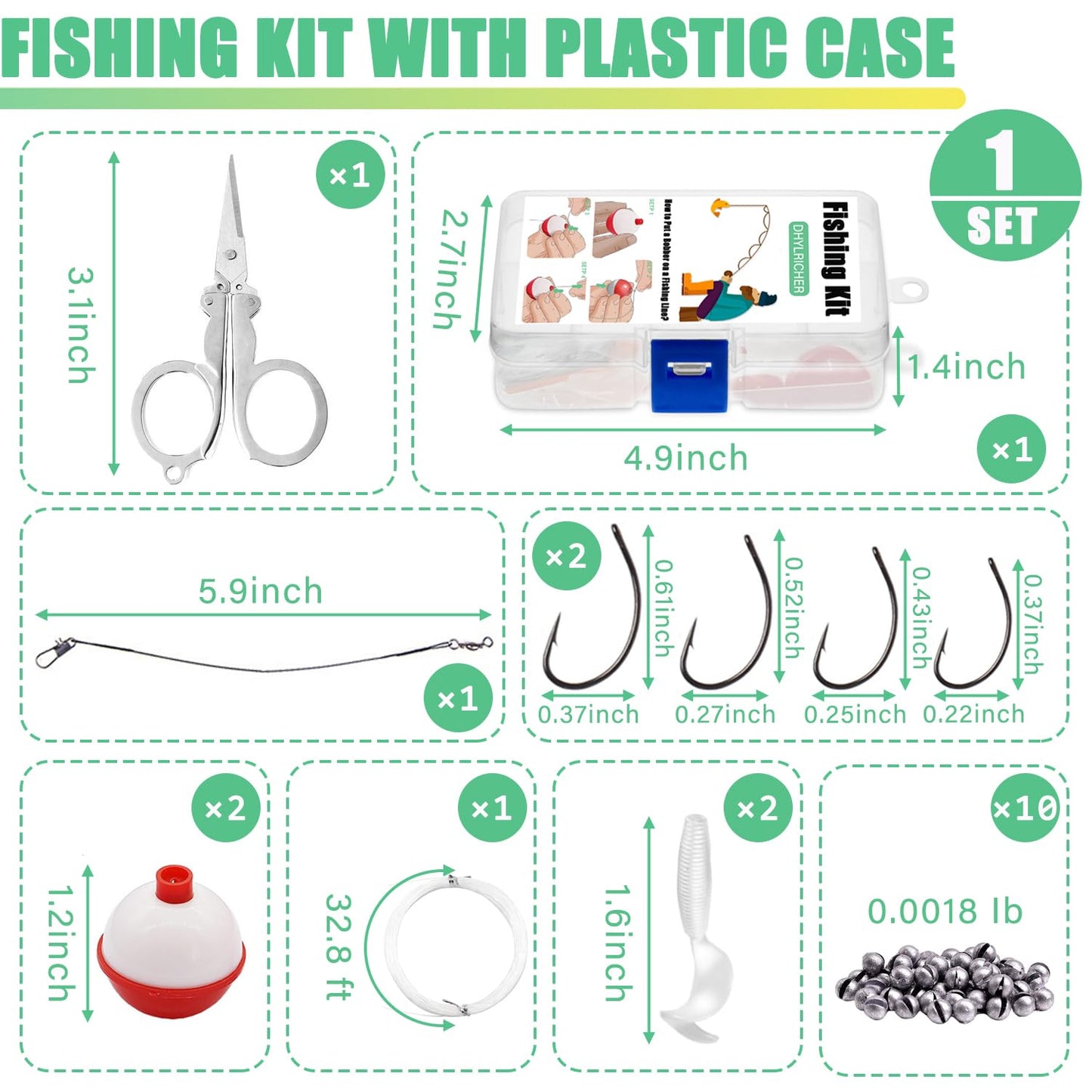 Compact Mini Fishing Kits Bulk – Emergency Survival Fishing Tackle Kits with Case for Beginners, Outdoor Operation, Shoebox Stocking Stuffer for Kids (12)