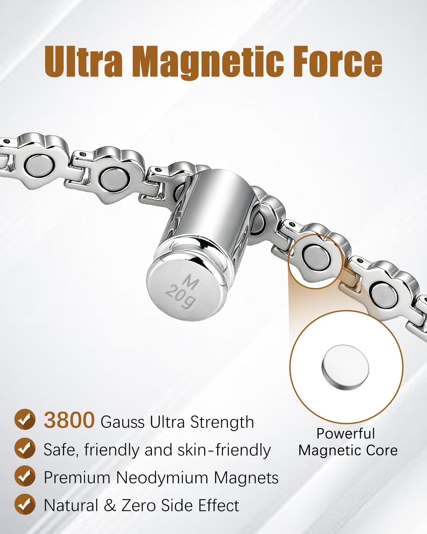 Jeracol Copper Bracelet & Ring for Women, Ultra Strength Magnetic Bracelet with 3800 Gauss Neodymium Magnets, Heart & Crystal Diamonds, Adjustable Tools and Jewelry Gift Box(Silver)