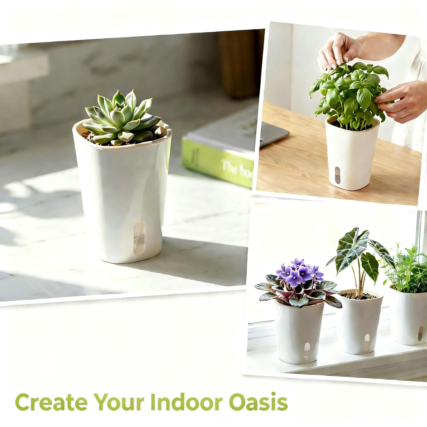 8 Pack 4" Mini Self Watering Pots for Indoor Plants, Small Clear Plastic Planters, Plant Watering Cups with Level Indicator Vents & Drainage Holes, Wick, for Seedlings, Cuttings, Herbs (8, 4 Inch)