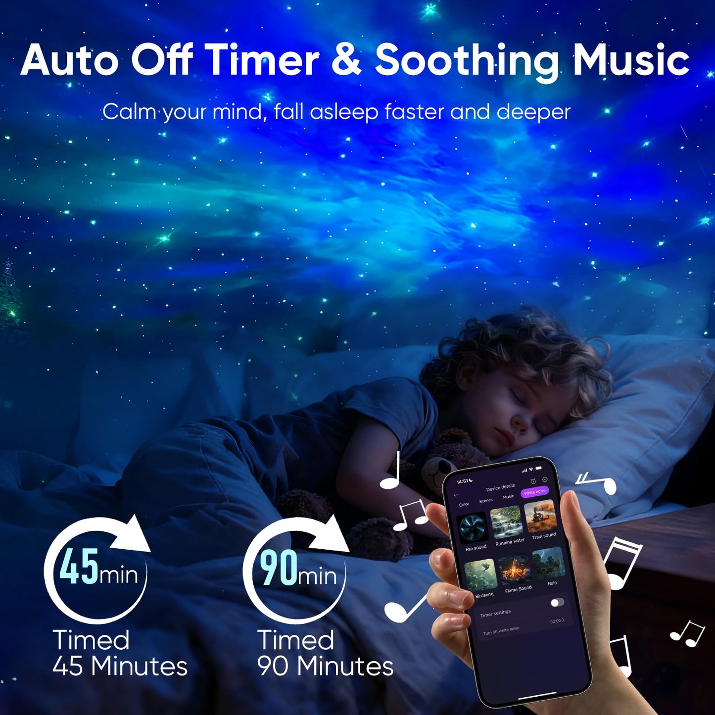 Astronaut Galaxy Star Projector Light, Aurora LED Night Light Lamp for Bedroom,Adults Kids Room Decor, Space Starry Nebula Ceiling Lighting Projector with Timer, Remote & APP Control, White Noise