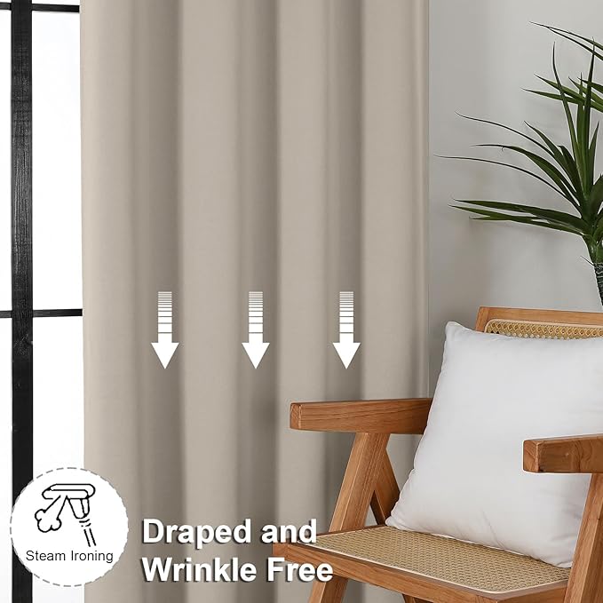 Simplebrand Ava Stone Blackout Curtains for Bedroom 90 Inches Long 2 Panels Set, Solid Privacy Energy Saving Living Room Window Treatment Curtains Blackout Drapes, W50 x L90 Inch, Stone