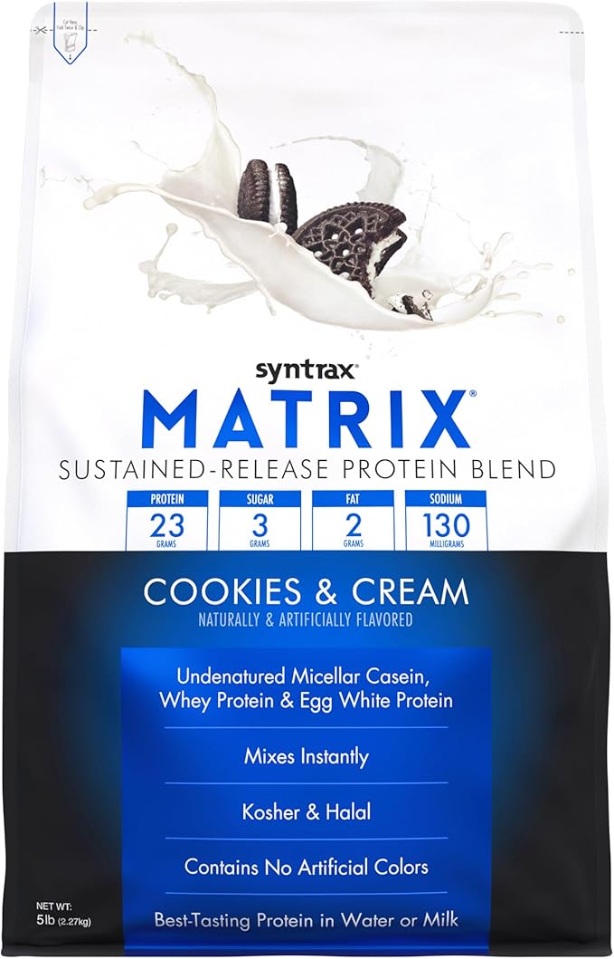 Syntrax Nutrition Matrix Protein Powder, Sustained-Release Protein Blend, Real Cookie Pieces, Cookies & Cream, 5 lbs