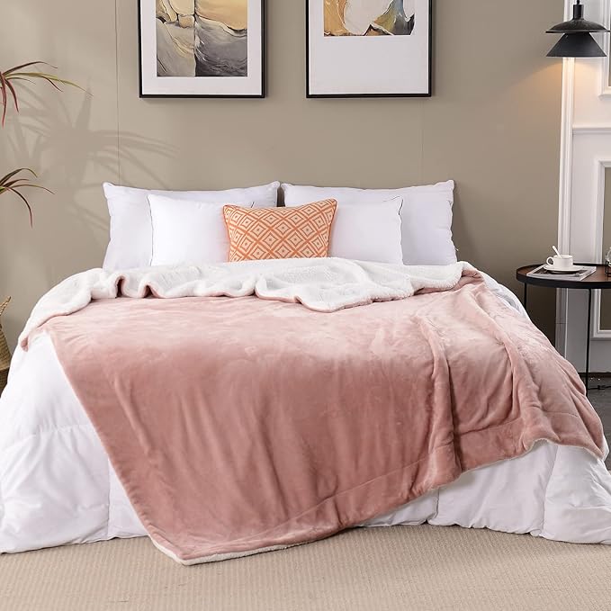SOCHOW Sherpa Fleece Throw Blanket, Double-Sided Super Soft Luxurious Plush Blanket Throw Size, Dusty Pink, 50x60 inches