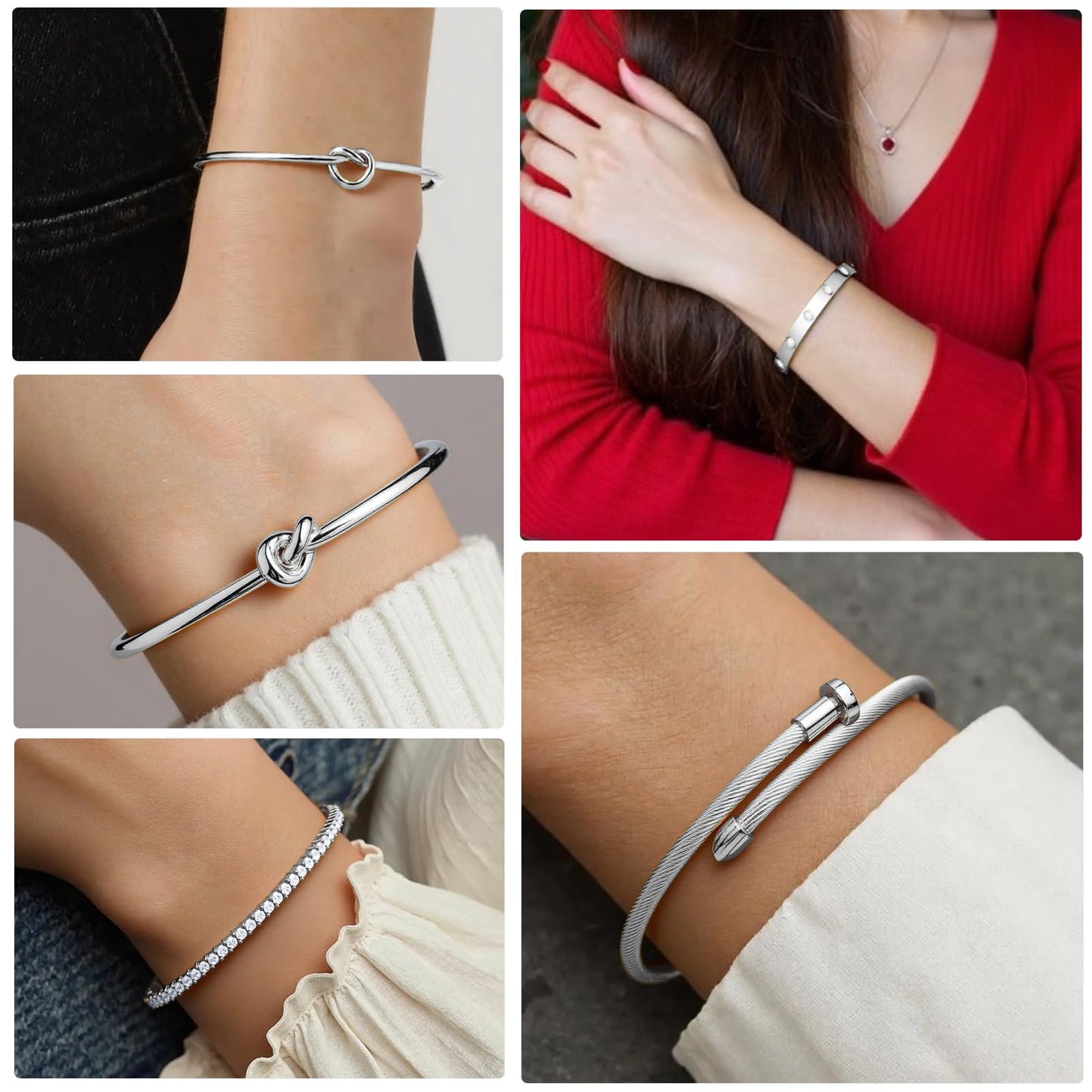 FAFUGA 18 K Silver Plated Love Bangle Bracelet Stack Cuff Jewelry for Women Jewelry Set for Women Gift with Box (style16)
