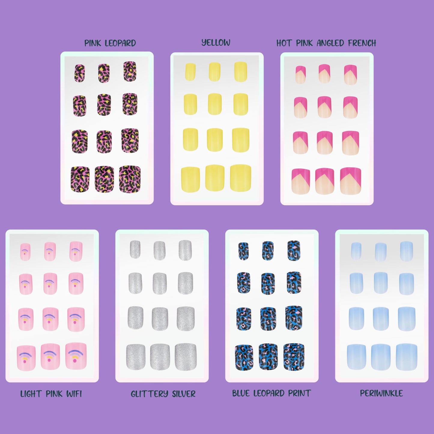 7 Day Manicure Collection - 84PC Press On Nail Set, Day-Of-The-Week Adhesive False Nails for Girls (HELLO THERE Collection) – Colorful Novelty Designs Stick On Nails For Kids