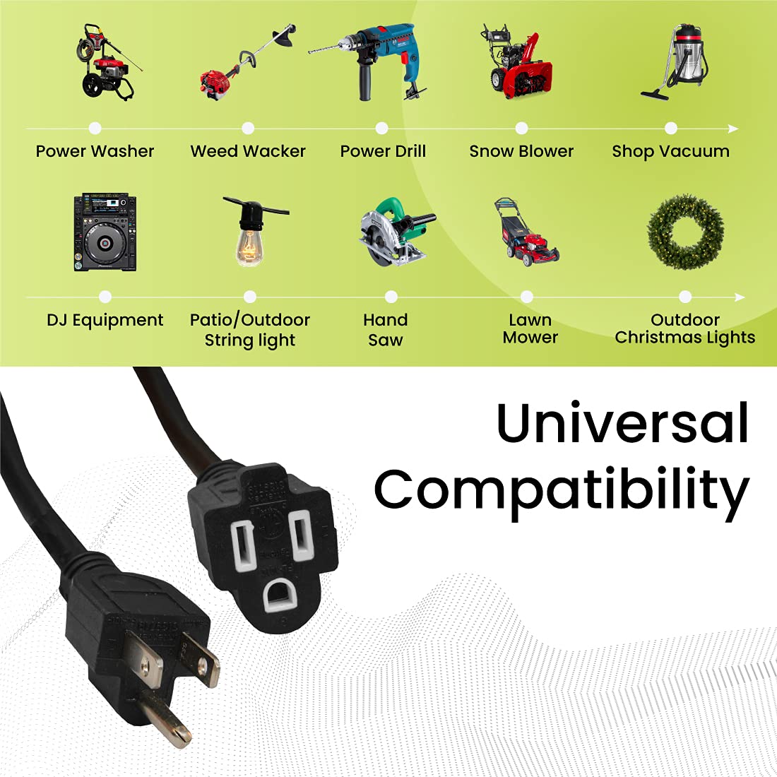Power By GoGreen Go Green Power Inc. 16/3 50ft Black Outdoor Extension Cord - Durable, Heavy Duty, Moisture Resistant - Ideal for Tools & Equipment - GG-13750BK