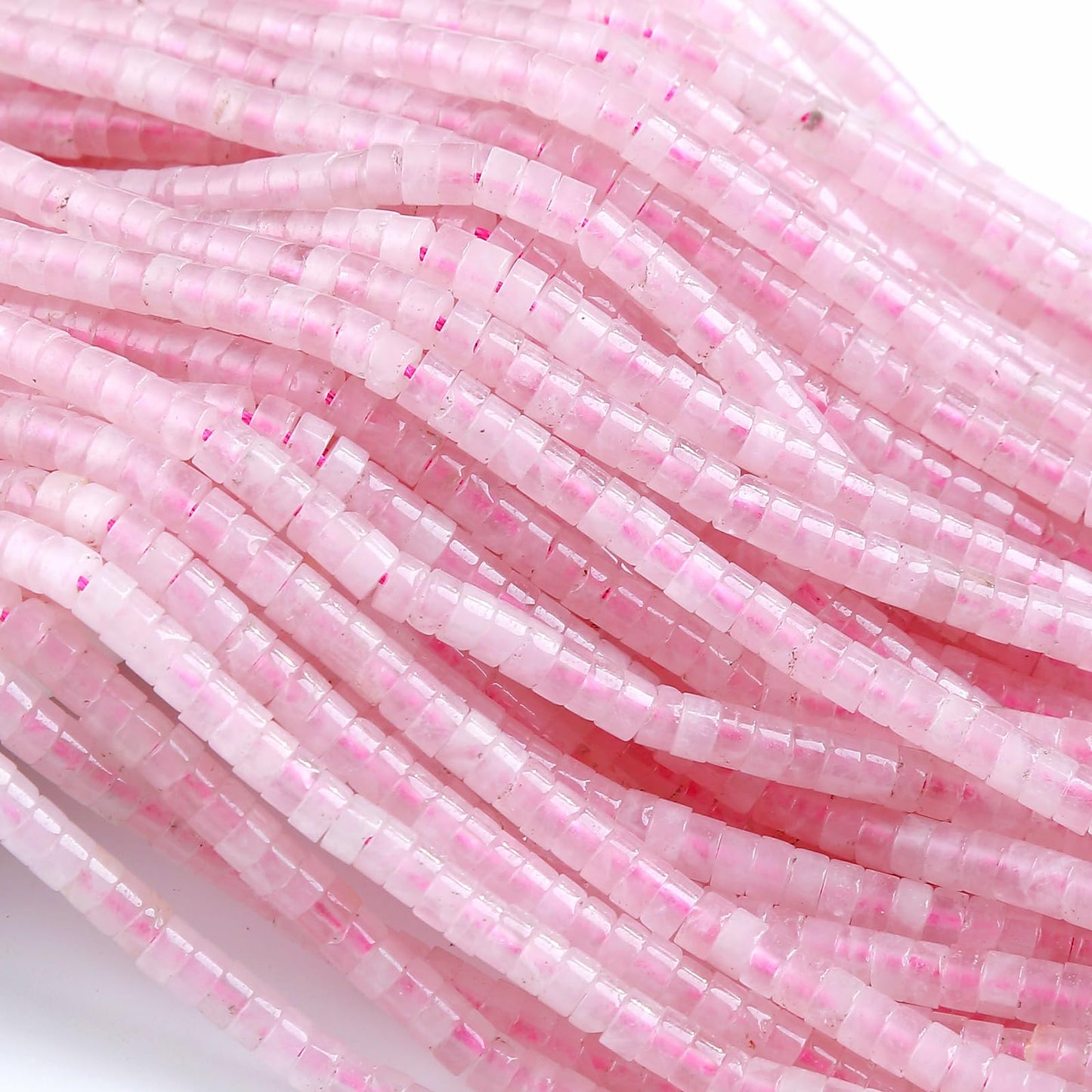 150pcs 2x4mm Natural Rose Quartz Tube Shape Beads Loose Flat Round Cylinder Flat Spacer Green Stone Beads for Bracelet Earrings Jewelry Making