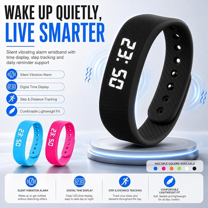 Vibrating Alarm Wristband Clock Smart Watch Bracelets for Mens Digital Heavy Sleepers Fit Wrist Womens Tracker Vibro Vibration Silent Small Distance Teens Shock Despertador Band Alert