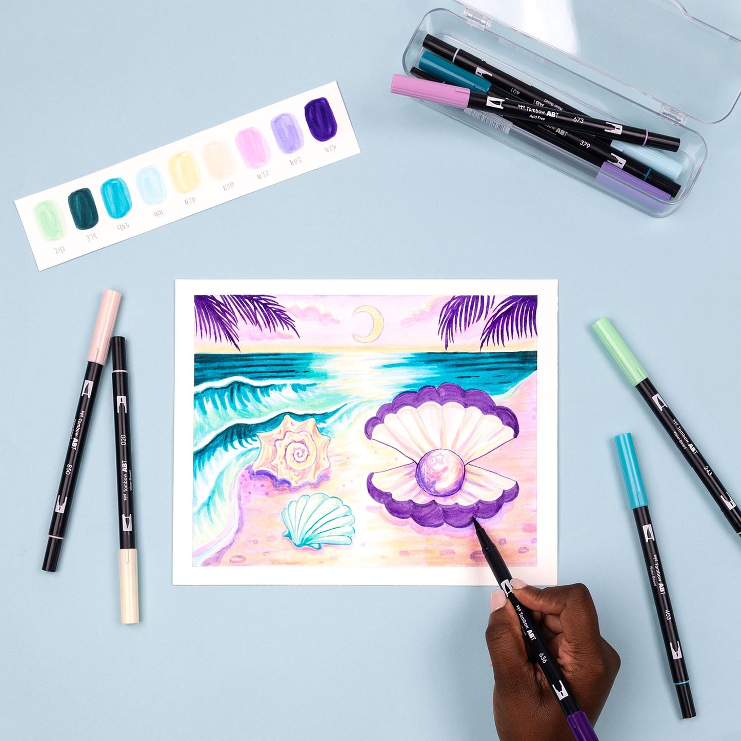 Tombow 56256 Dual Brush Pen Art Markers, Mermaids, 10-Pack, Water-Based Ink, for Hand Lettering, Watercolor, Fine Art, Illustrations