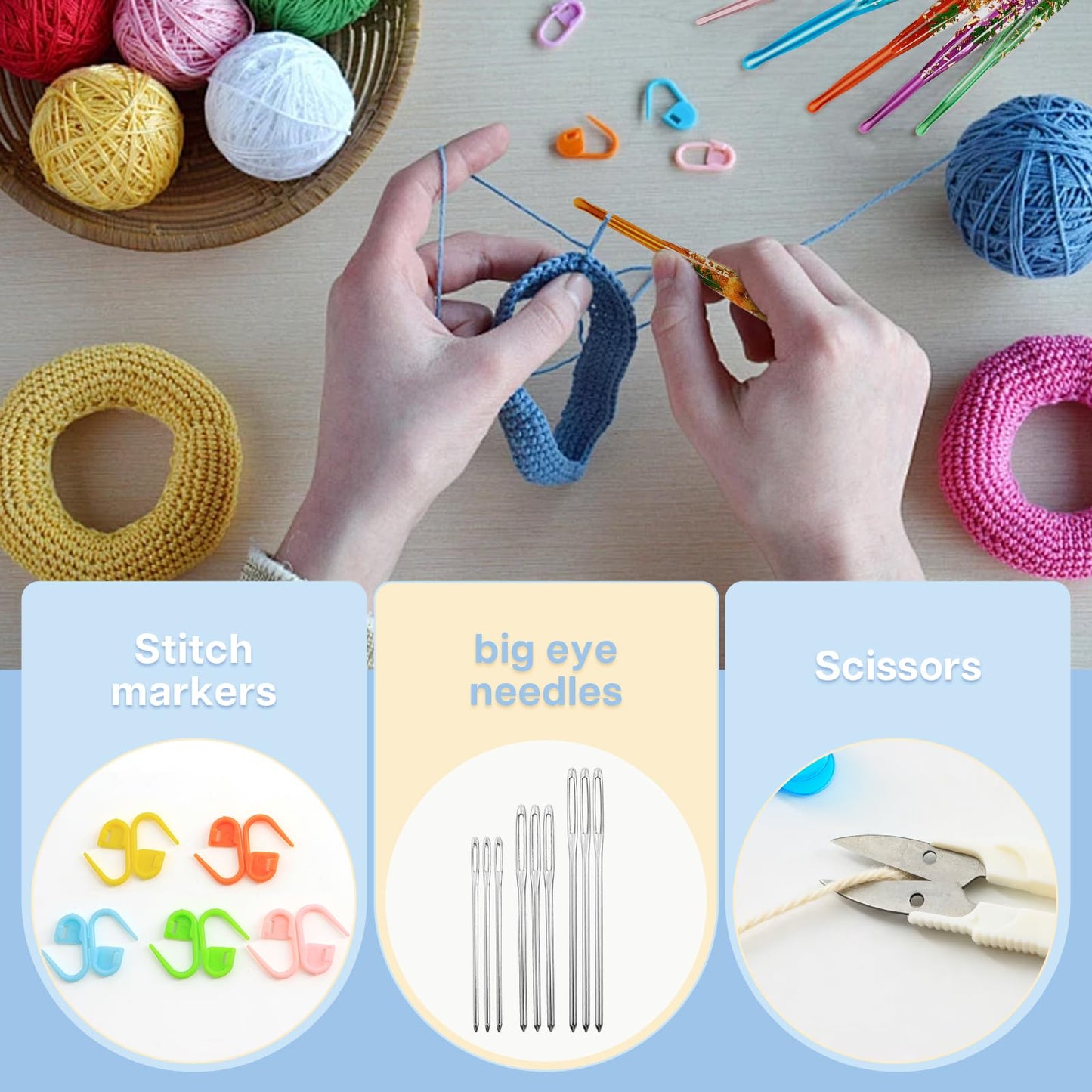 ZYNERY 6 Pcs Resin Crochet Hook Set, Ergonomic Crochet Hooks with Floral Plastic Grips, Size 3mm-6mm (3/4/4.5/5/5.5/6mm), Includes Stitch Markers & Needles for Blankets, Scarves, Hats