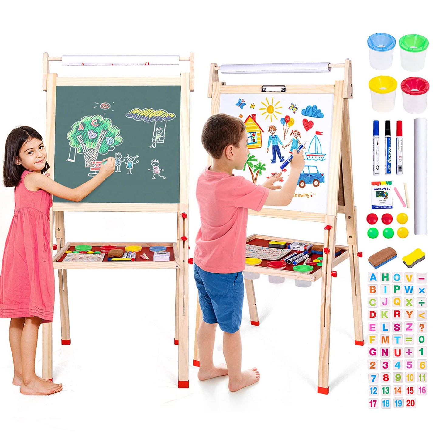 Ragstone Kids Easel Child Easel with Paper roll Double Sized Blackboard Chalkboard
