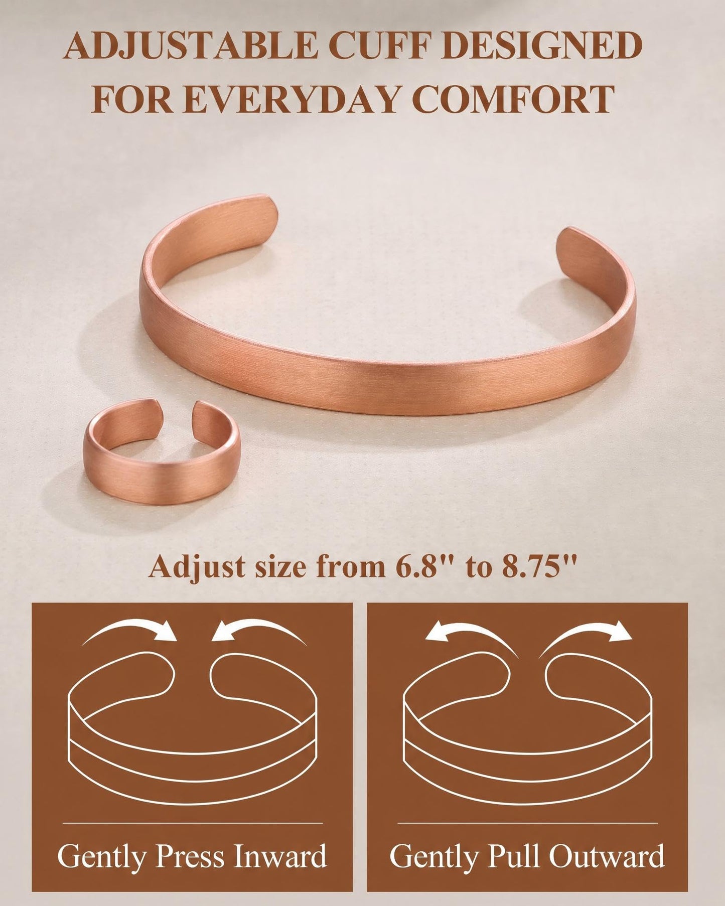 Fashtour Pure Copper Bracelet and Ring Set – Copper Bracelet for Men & Women – 100% Solid, Raw & Uncoated Handmade Hammered Tibetan Cuff Bangle (copper076-set)