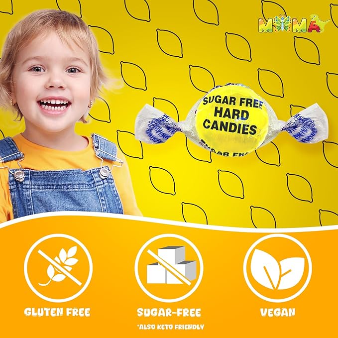 Sugar Free Lemon Drops Hard Candy - 1 lb Sweet & Citrusy Bulk Candy Individually Wrapped - Gluten Free, Keto Friendly, Vegan Lemon Drops Mima's Summer Mega Sale Treats Bag