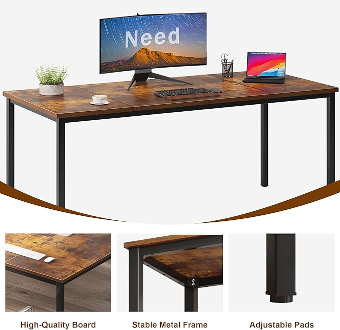 Need 70.8 Inch Executive Office Desk, Large Stylish Computer Desk, Simple Study Writing Desk, Workstation Business Furniture for Home Office, Rustic Brown