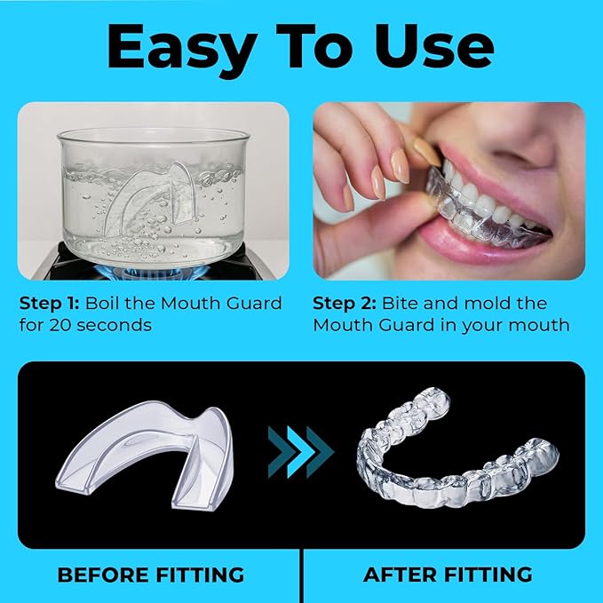 Mouth Guard for Grinding Teeth at Night | Dental Night Guard for Clenching & Better Sleep | 4 Moldable Mouthguards with 12 Cleansing Tablets