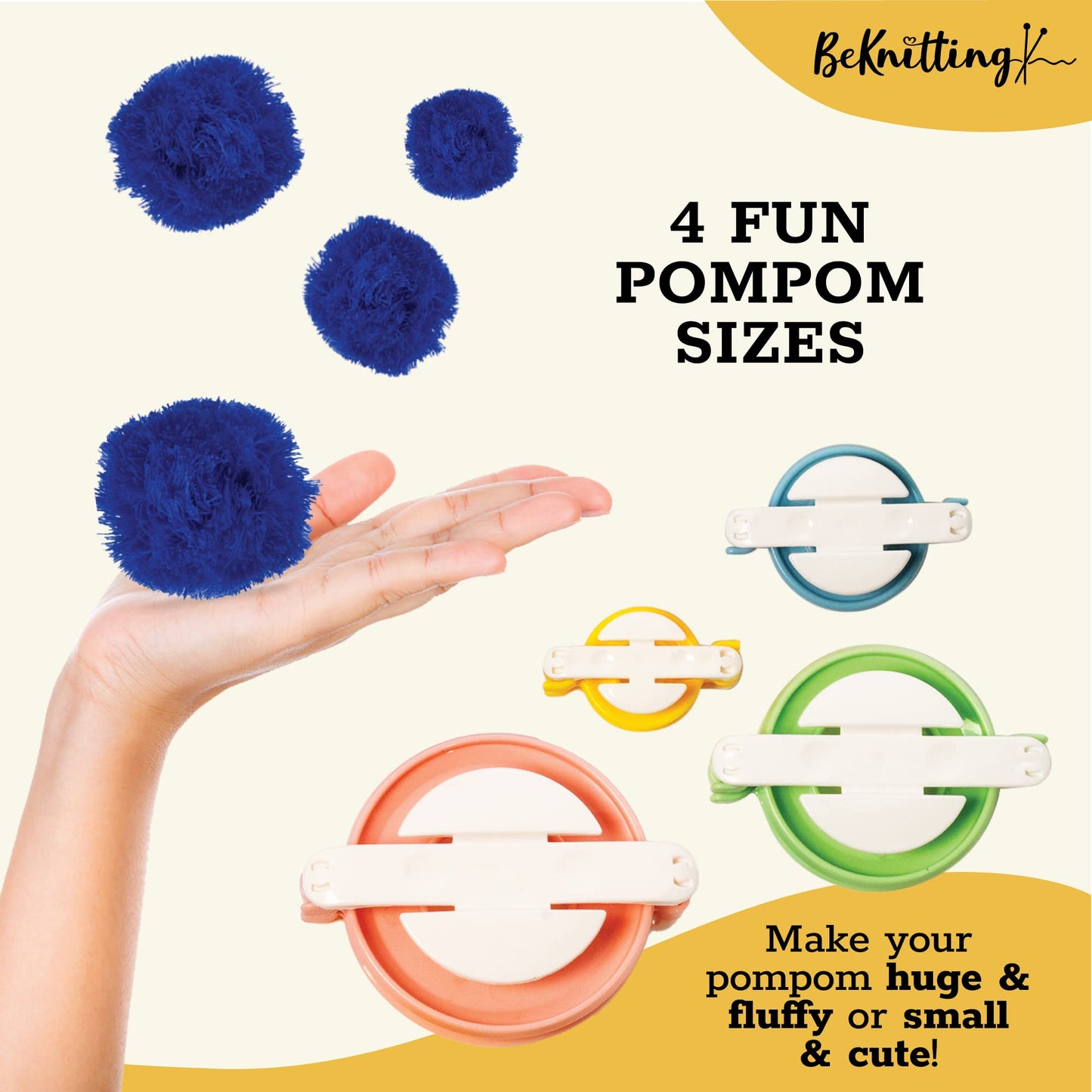 BeKnitting Knitting Kit for Beginners Adults & Kids - Learn to Knit - Yarn, Pompom Makers, Needles & Other Supplies | Holiday Gifts, Gift-Ready Box