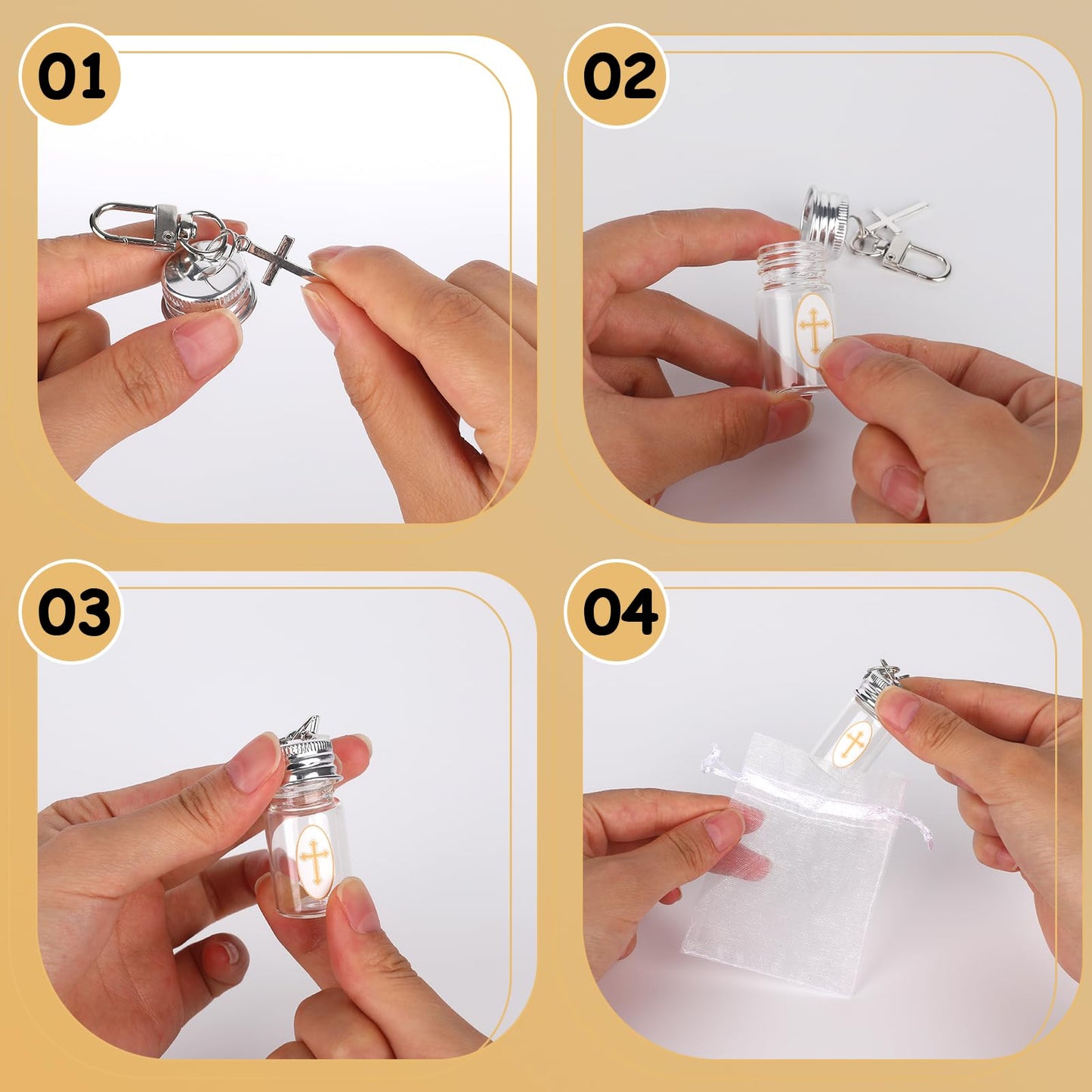 HCEWSBFD 36Sets Holy water Bottles Catholic Clear Holy water Container 7ml Agua Bendita with Holy Water Keychain Vial Crucifix and Sticker for Christian First Communion Gift Church Wedding Baptism