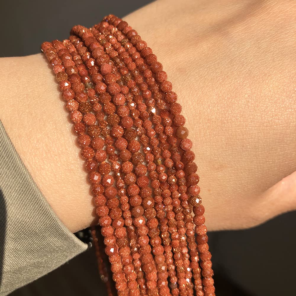 Song Xi 120pcs 3mm Natural Golden Sandstone Gemstone Beads Faceted Round Loose Stone Beads for Jewelry Making