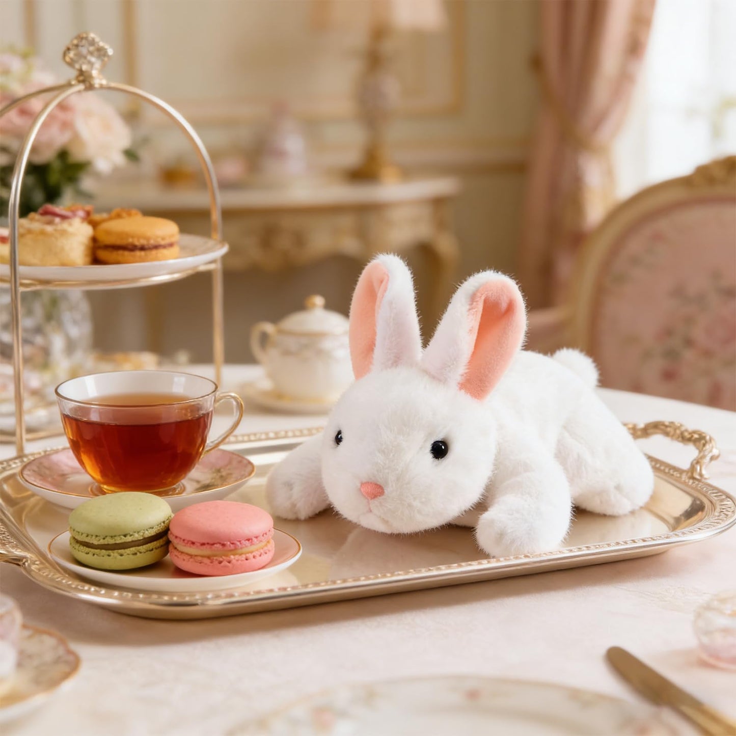 PEACH CAT Easter Bunny Stuffed Animal Cute Plushies White Rabbit Plush Toys Birthday Easter Gifts for Girls Boys Kids