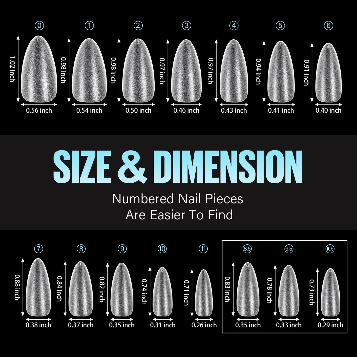 TOMICCA Medium Almond Nail Tips 450Pcs 15Sizes Double-sided Matte Pre-Shaped Full Cover Soft Acrylic Gel Nails Tips Almond Shape Press on Nails Clear Fake False Nails for Nail Extension Salon