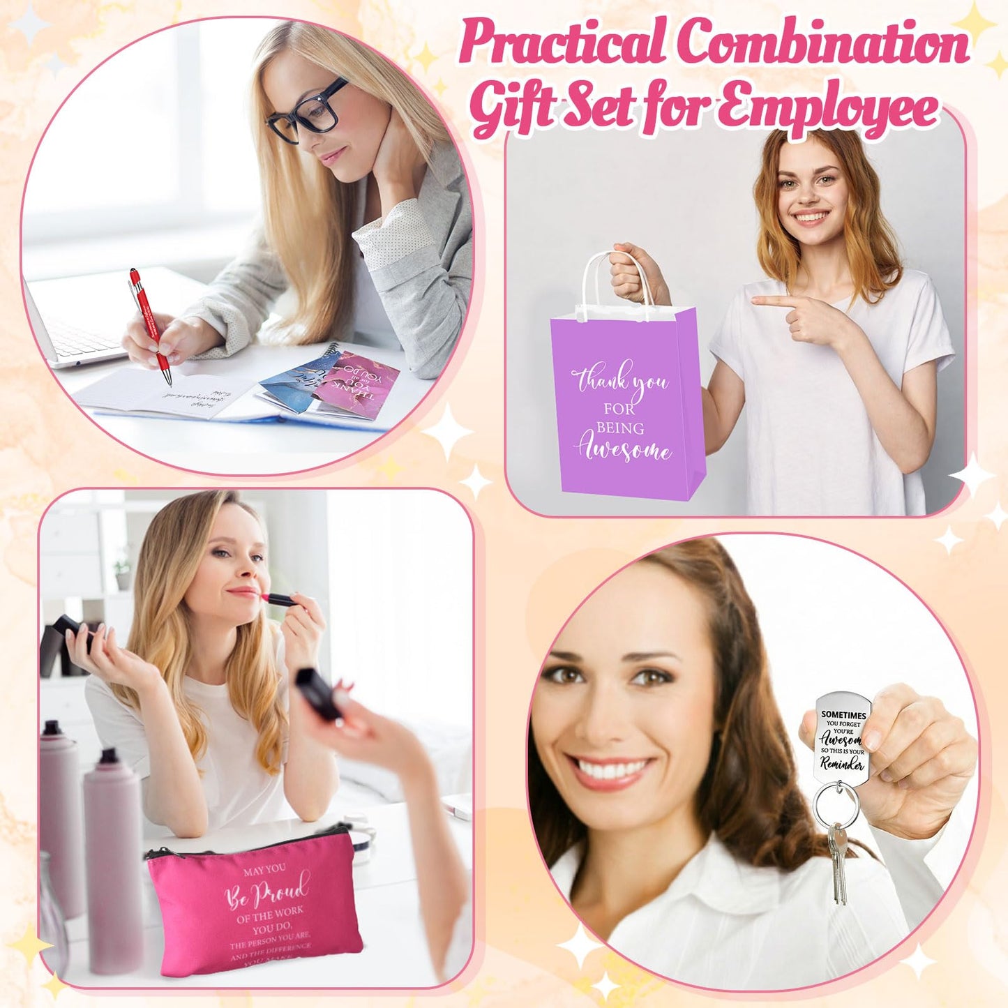 30 Pcs Volunteer Appreciation Gifts Bulk Include 6 Inspirational Makeup Bag 6 Colorful Gift Bag 6 Keychain 6 Marble Notepad and 6 Bamboo Ballpoint Pen for Staff Team Volunteer Week