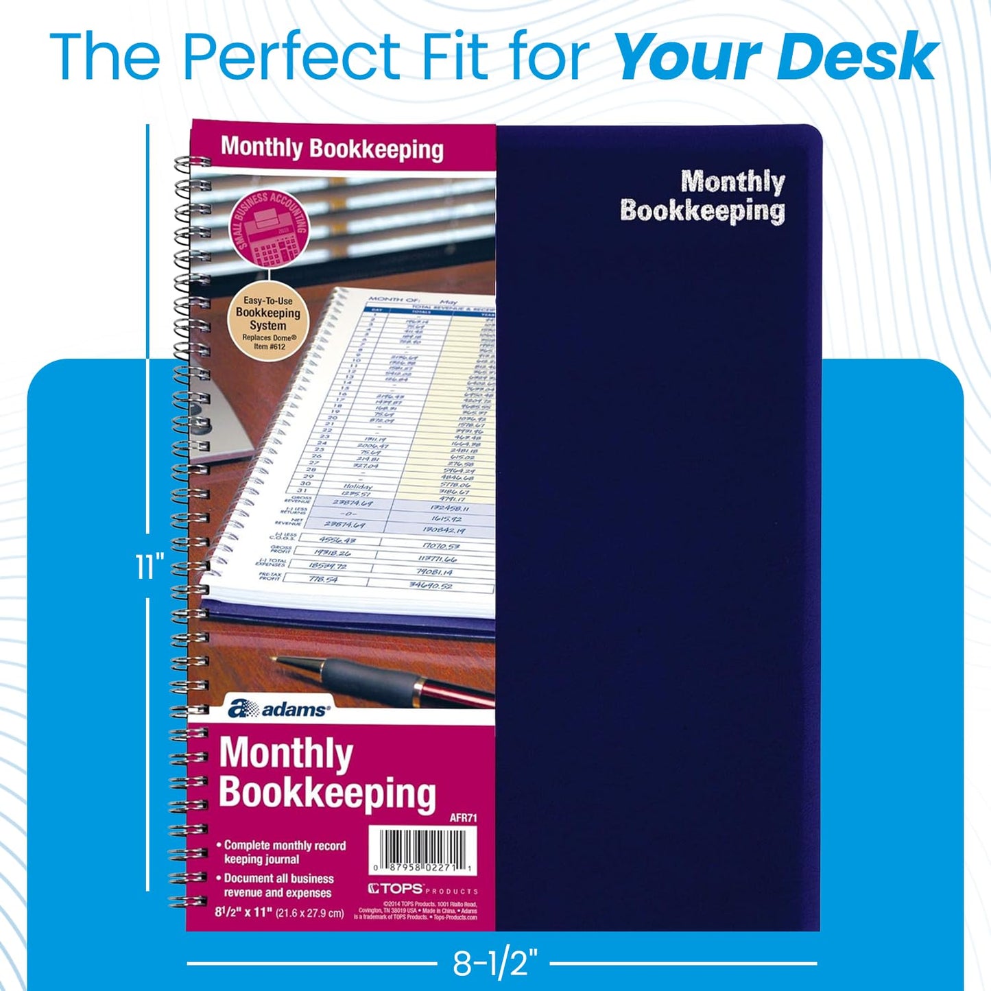 Adams Monthly Bookkeeping Record Book - 8.5" x 11" Spiral Bound 4 Column Ledger 128 Pages - Undated Accounting Ledger Book for Small Business, Payroll, Budget Tracking - Durable Poly Cover - 1 Unit