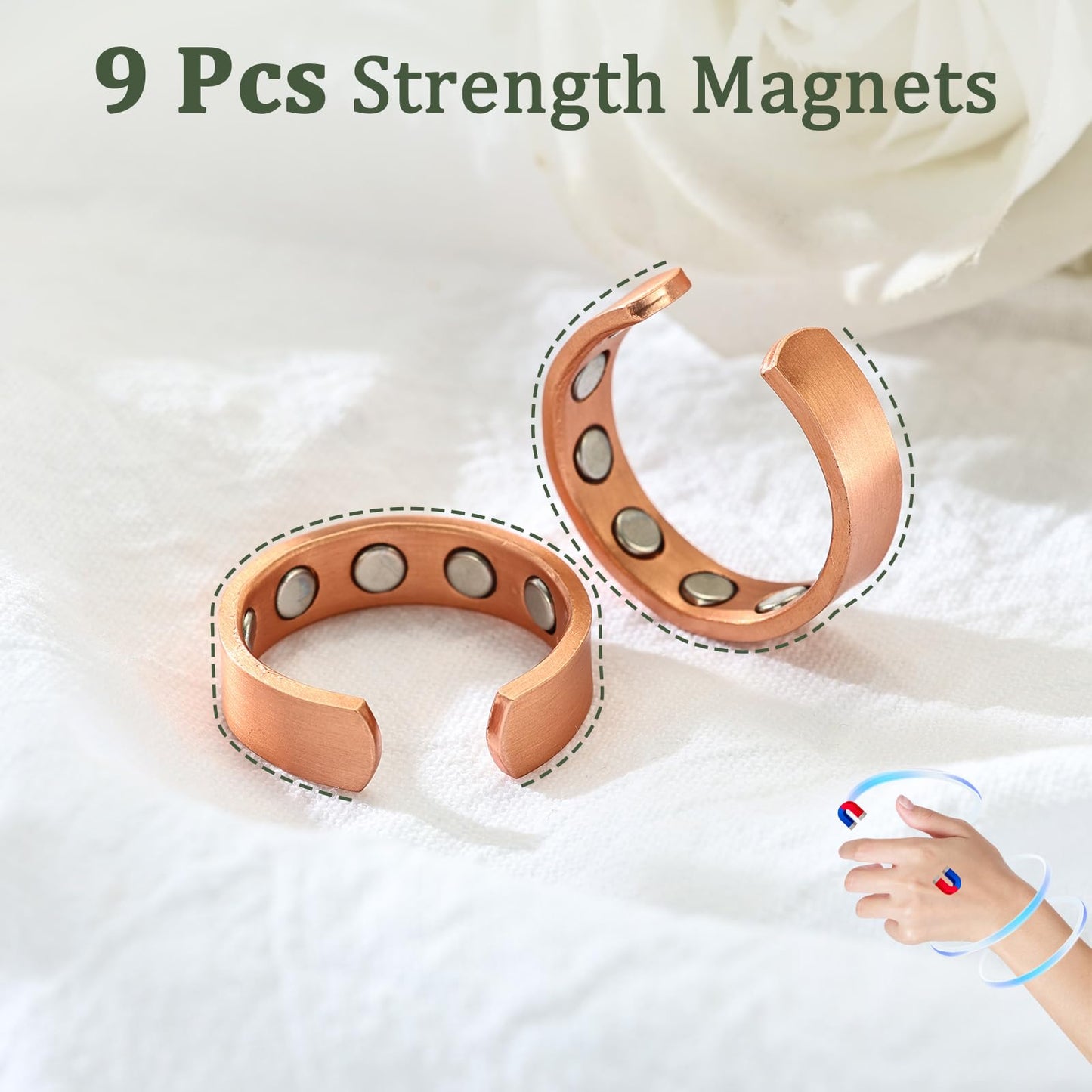 MagEnergy 2PCS Copper Rings for Men & Women, 99.9% Pure Copper Magnetic Adjustable Thumb Ring with Strong Magnet, Lymphatic Therapy Jewelry Gift with Present Box