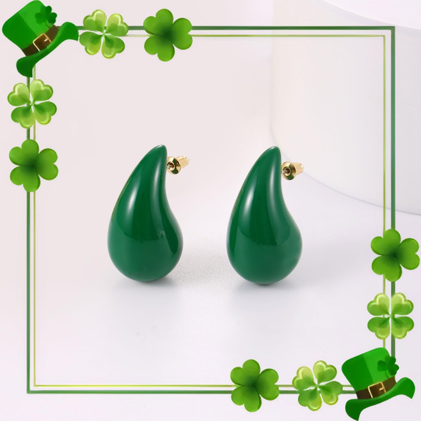Gacimy Green Teardrop Earrings Dupes for Women, Chunky Drop Earrings for Women with 925 Sterling Silver Post, 1.2Inches Green