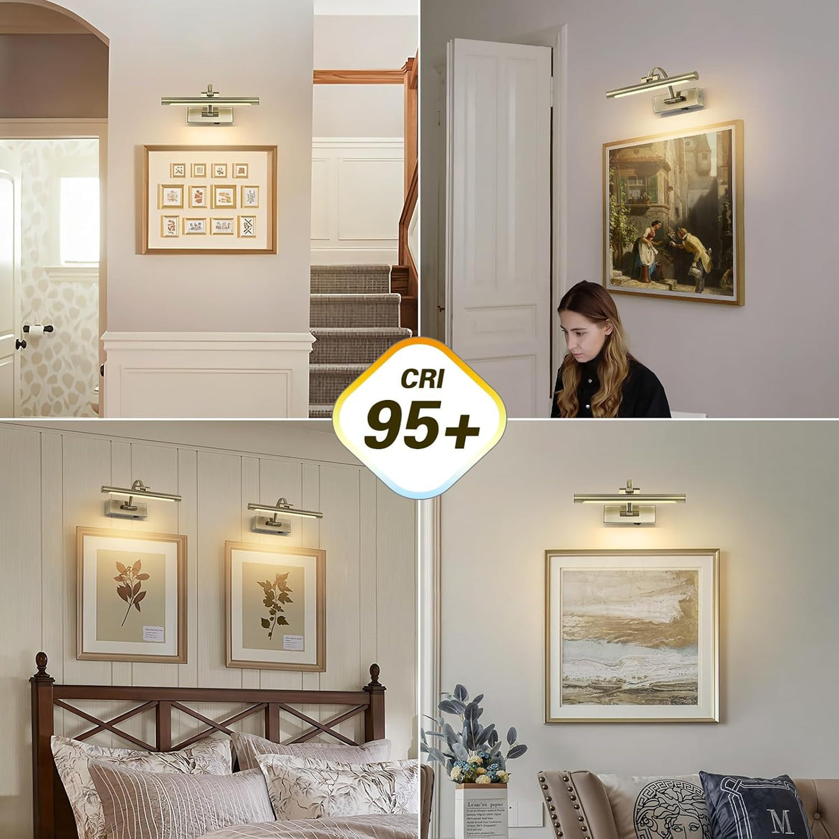 Wireless Picture Lights Rechargeable Gallery Lighting Battery Picture Frame Light with Remote and Timer, Adjustable Art Light for Paintings, Portraits, Antique Bronze Finish 12'' Inch 2W 2700K