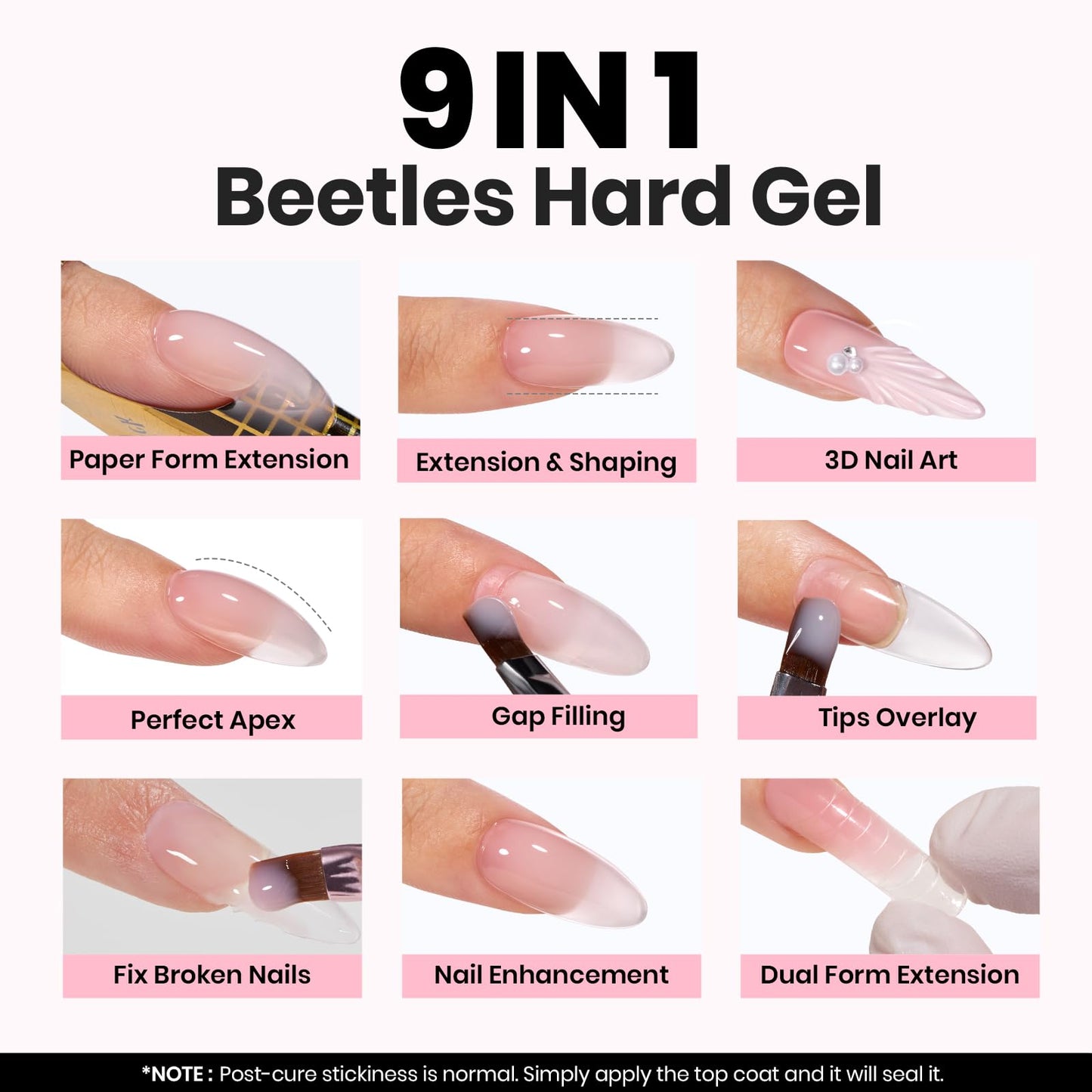 Beetles Builder Gel for Nails-3 Colors 9 in 1 Nail Extension Sculpting Building,Clear Nude Pink Hard Gel Kit with Base Top Coat for Pros,Gifts for Women,UV & LED Lamp Cured Needed