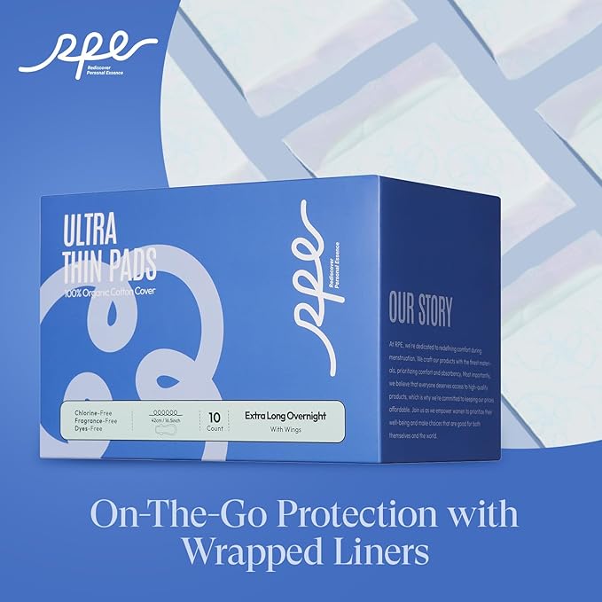 100% Organic Super Long Overnight Pads for Women Ultra Thin Sanitary Pads with Wings, Extra Heavy Flow Feminine Pads Ultimate Absorbency Extra Coverage Period Pads (Extra Long Overnight, Size 6, 60ct)