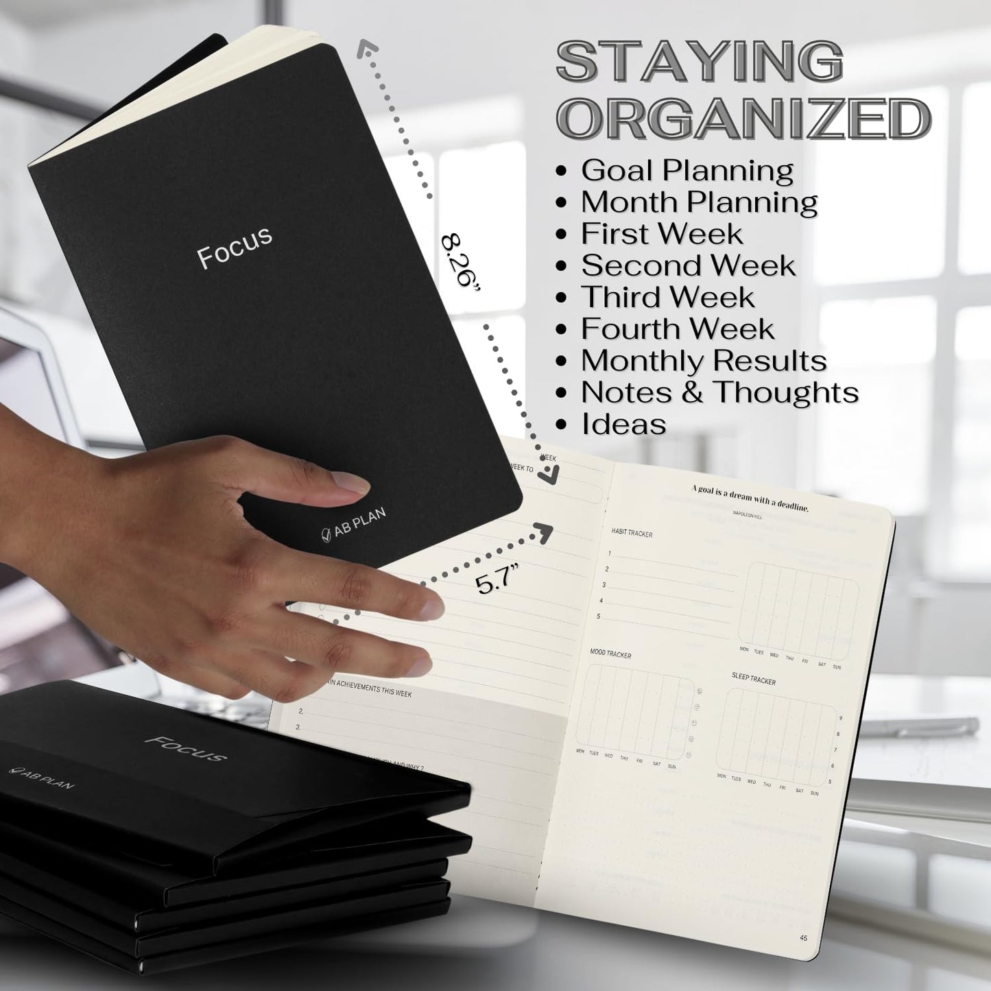 AB Plan Weekly Planner – Hardcover Monthly Planner Habit Tracker – Goal Setting Daily Journal Undated Planner for Women, Men – Ultra-Thick Paper Day Planner For Notes, Organizing, Sleep Habit