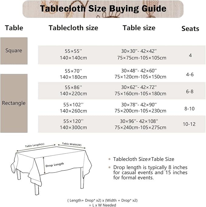 Joyfol Day Rustic Square Table Cloth, Heavy Duty Linen Florals Embroidery Tablecloths, Farmhouse Waterproof Tablecloth, Wrinkle Free Table Cover with Tassels, Coffee Berry, 55''x 55''